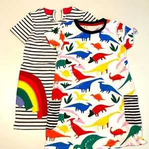 Pair of colorful, happy, soft and graphic play dresses - girls 5T